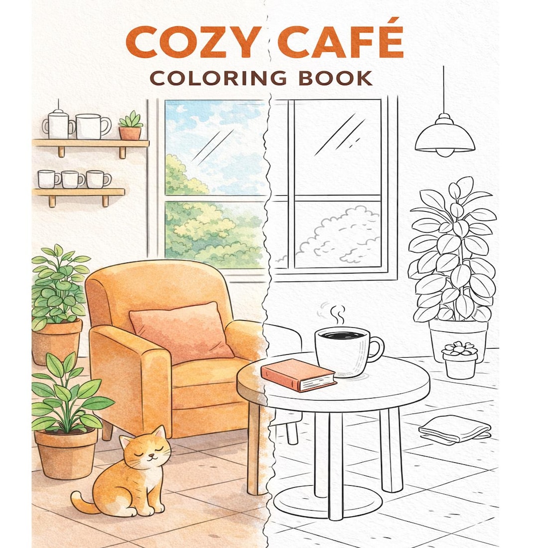 Cozy Cafe Coloring Book | Relaxing Coffee Shop Scenes | 26 Pages ...