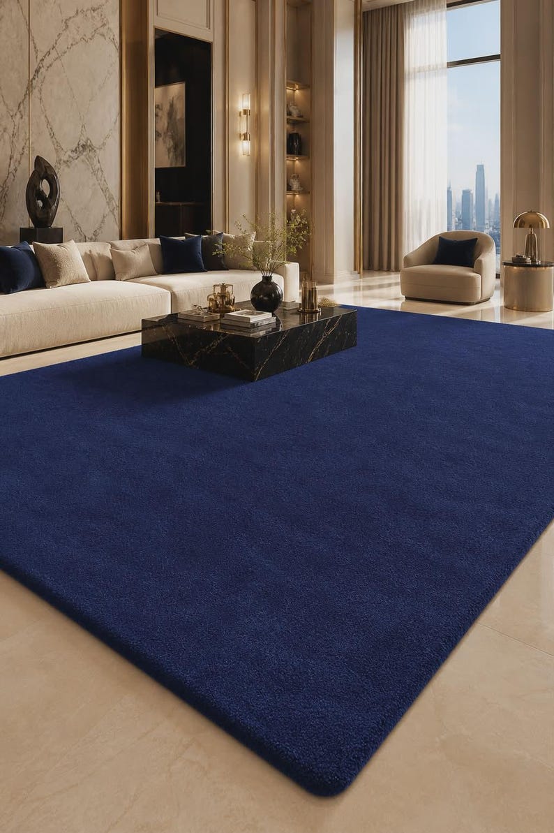 8x10 Area Rug Navy Blue Handmade Tufted Rug Large Solid Deep Blue ...