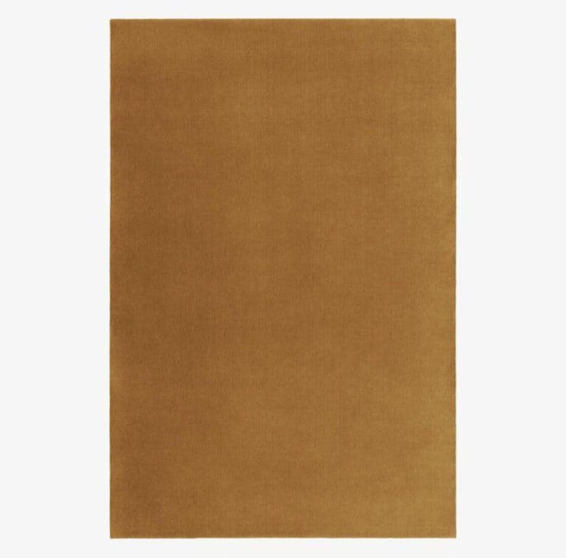 handmade tufted rug, mustard area rug, solid color rug, minimalist carpet, ochre yellow rug, custom tufted rug, living room rug, plain tufted rug, boho room decor, earthy tone decor, bedroom carpet, plain modern rug, golden brown rug