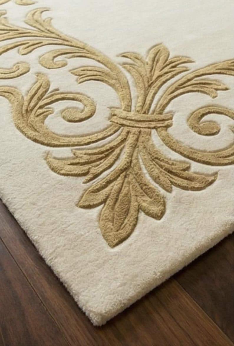 Cream Color Area Rug 9x12 Large Area Rug Handmade Tufted Wool Rug Ivory Beige Living Room ...