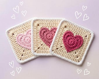 Heart Granny Square Crochet Pattern | Floral DIY Blanket, Bag, Coaster Motif | Valentine Gift Crochet Pattern | Easy Crochet for beginner