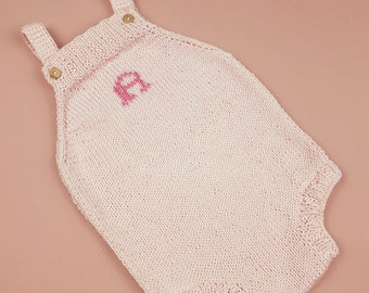 Pink Personalized Hand Knitted Baby Rompoer,Hand Knitted Baby Girl ,Newborn Baby Girl Clothes,Hand Knit Baby, Newborn Gift,Baby Shower Gift