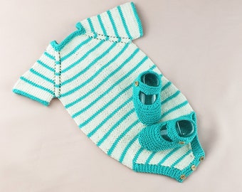 Nautical Cotton Hand Knitted Baby Onesie,Summer Hand Knitted Baby Romper,Unisex Merino Onesie, Newborn Baby Clothes,Romper,,baby Shower Gift