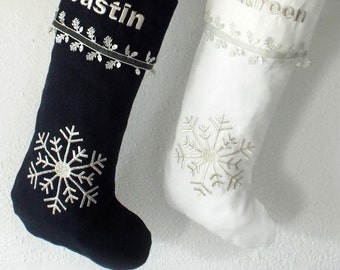 Personalized Embroidered Christmas Stocking Silver Snowflakes Christmas Stocking Christmas Holiday Decor Christmas Gift Stocking