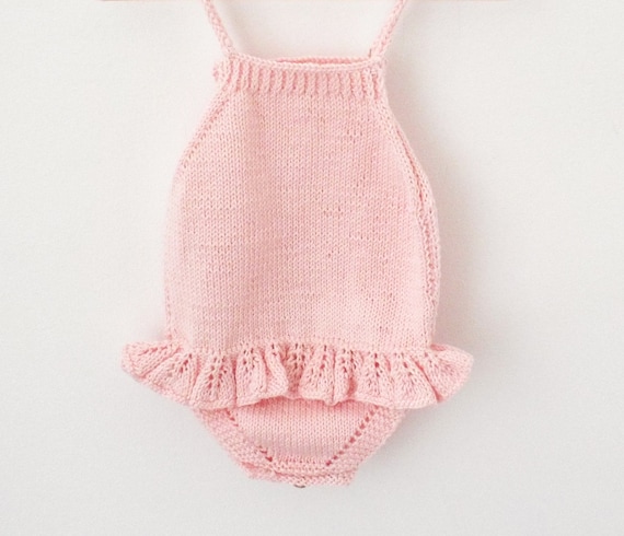 Hand Knitted Baby Girl Romper,100% Cotton Onesie,Knit Baby Onesies,Newborn  Baby Clothes,Knit Baby,Girl Romper,Newborn Baby Gift,Baby Gift - Main Image