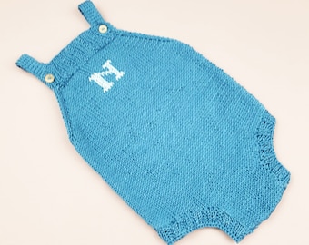 Personalized Blue Hand Knitted Baby Romper,Hand Knitted Baby Onesie,Newborn Baby Clothes,Hand Knit Baby,Romper,Newborn Gift,baby Shower Gift