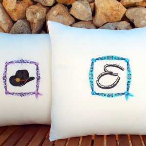 Cowboy Hat Bandana Horseshoe Bandana Beynce  Linen Pillow Western Country Rustic Decor - embroidered pillowcase