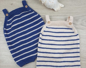 Nautical Cotton Hand Knitted Baby Onesie,Summer Hand Knitted Baby Romper,Unisex Merino Onesie, Newborn Baby Clothes,Romper,Baby Shower Gift