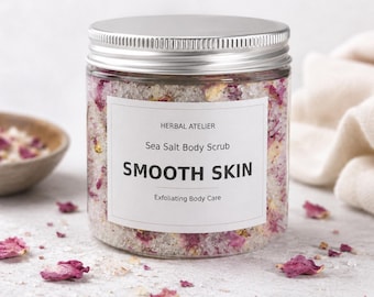 Detox Sea Salt Rose Argan Oil Body Peeling, Herbal Natural Scrub, Exfoliating Skin Care, Handmade Spa Body PolishGlowing Skin | Gift for Her