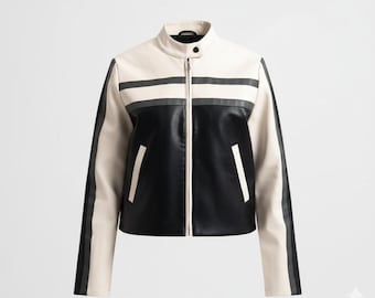 Jaqueta feminina de couro estilo motociclista, jaqueta preta de couro para mulheres, jaqueta de motociclista elegante, streetwear feminina, presente de luxo para ela.