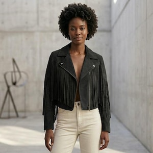 Women's Fringe Cropped Suede Fringe Jacket Women