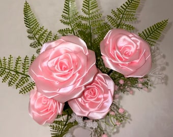 Roze rozendoos, minibloemstuk, zijden kunstrozen, klein bureauaccent, cadeau voor haar, handgemaakte huisdecoratie