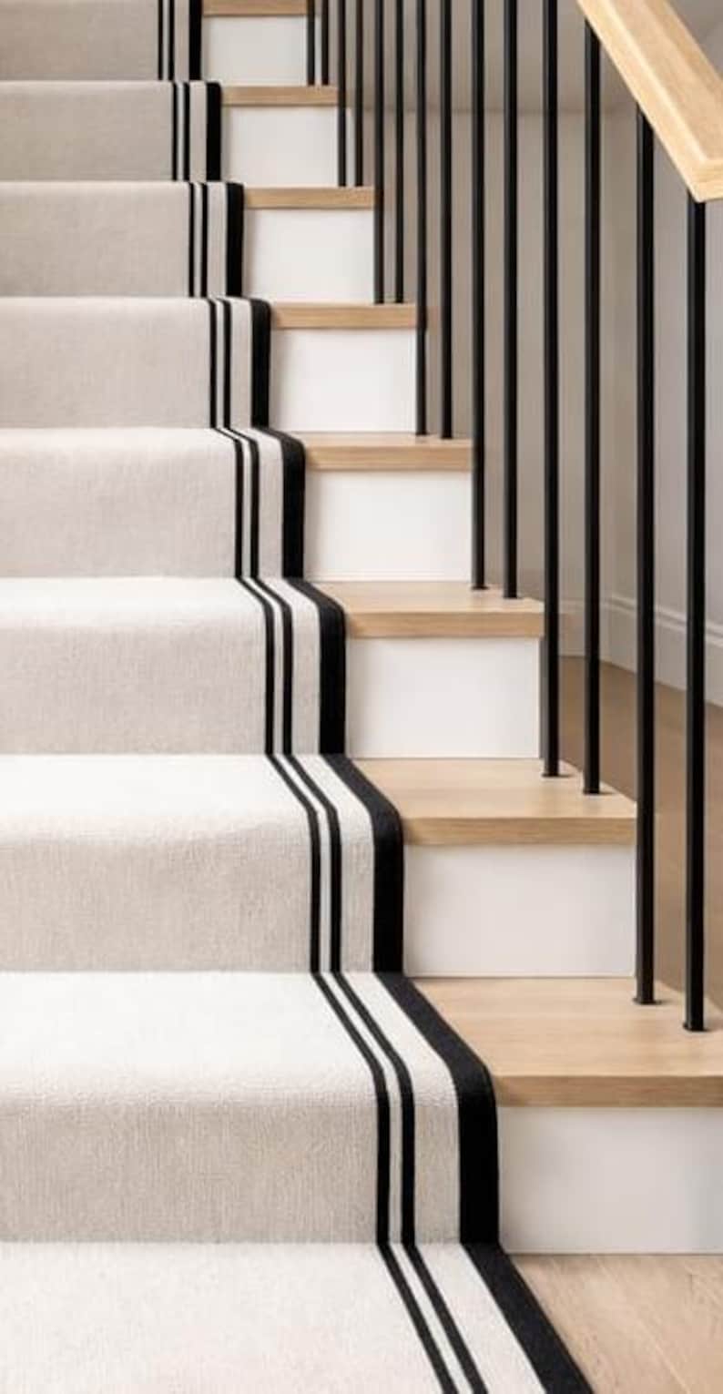 Hand Tufted Stair Runner Rug – Modern Geometric Wool Carpet for Stairs ...