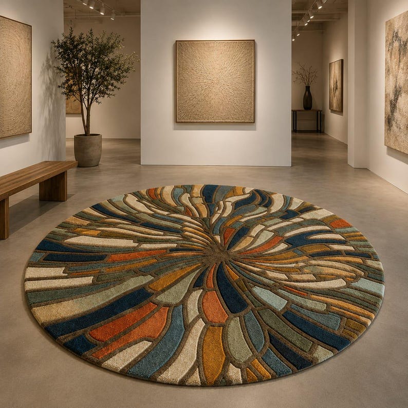 Large Round Area Rug Colorful Modern Round Abstract Rug, Hand Tufted Area Rug, Contemporary Wool ...