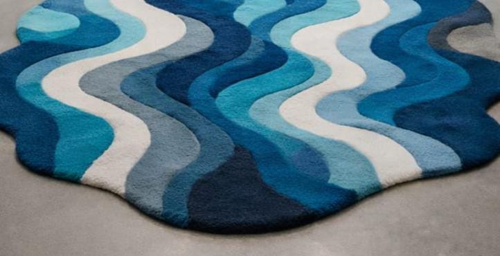 Abstract Blue Wave Rug, Hand Tufted Wool Rug, Modern Ocean Inspired ...