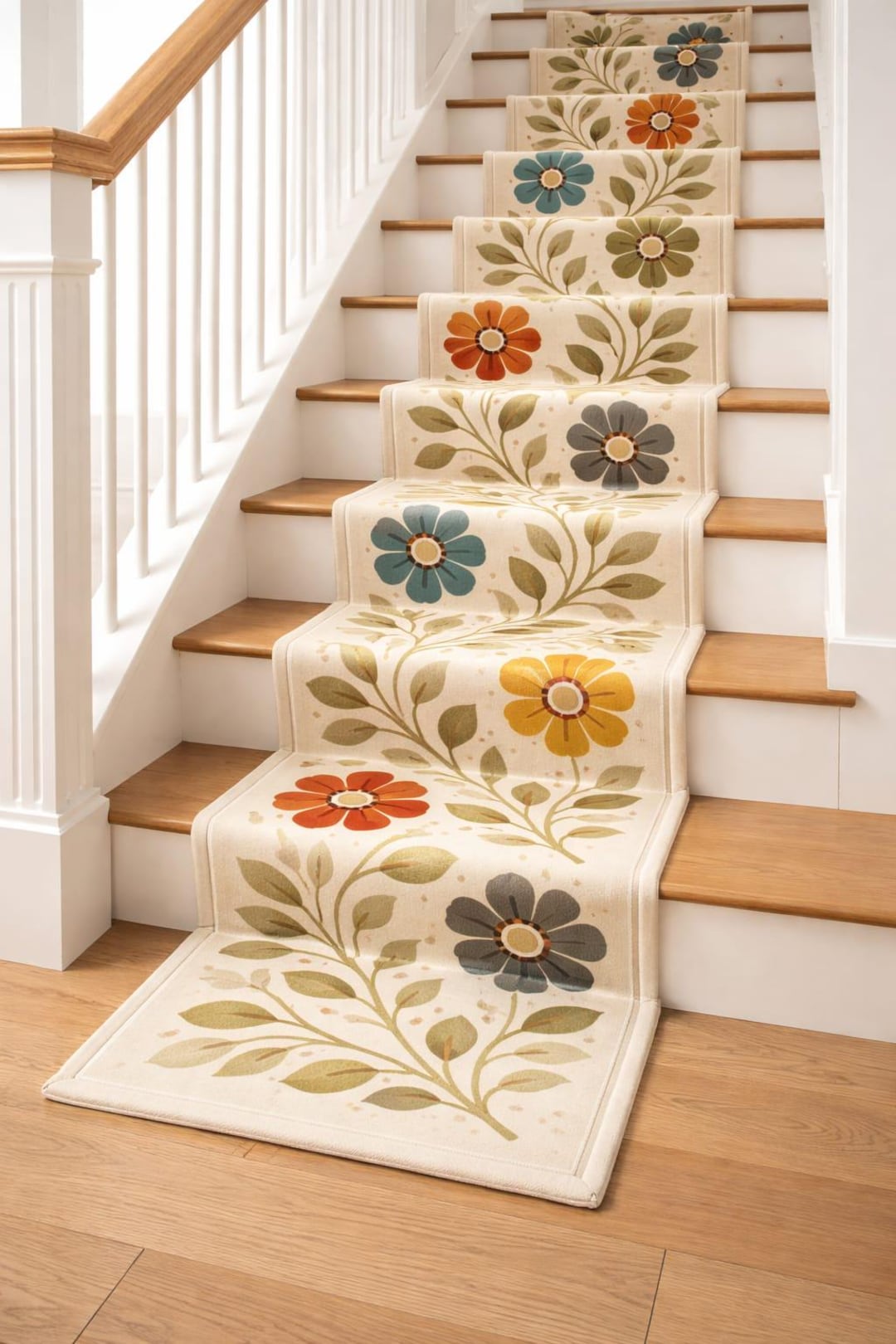 Floral Stair Runner Rug, Hand Tufted Stair Carpet, Non Slip Staircase ...