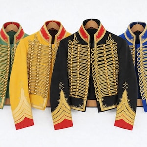 Veste militaire Dolman Hussar pour homme, tunique verte d'uniforme napoléonien, manteau d'inspiration Pelisse Jimi Hendrix