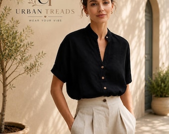Minimalistische damesblouse met knoopsluiting – chique, comfortabele top voor elke dag.