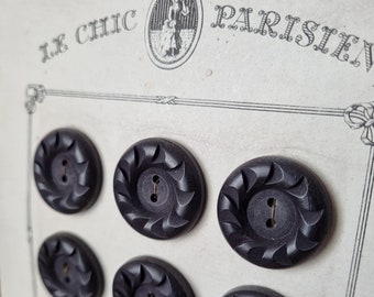 Mercerie Ancienne - Superbes Boutons Années 1940s en Bois Peint en Noir, Stock Français