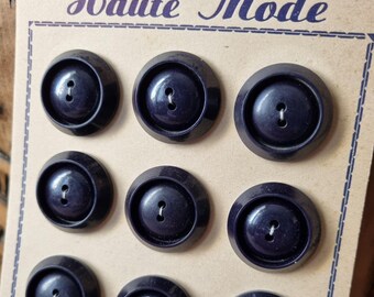 Mercerie Ancienne - Jolis Boutons Années 1940s en Polymère Bleu Nuit sur Carte d'origine, Stock Français