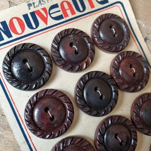 Mercerie Ancienne - Superbes Grands Boutons Années 1940s en Bois Plasticobuis, Marron, Stock
