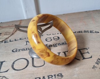 Beau Bracelet en Bakélite des Années 1940s 1950s, French Bakelite, Couleur Banana Bread, Vintage Français