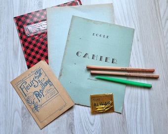 Idée Cadeau ! Joli LOT de Papeterie Ancienne, Stock Français, Fournitures d'école Vintage