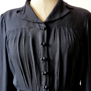 Chemisier Crêpe Noir Tacheté Stella Forest Taille 10/12 - Style Années 40, Manches Courtes