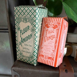 Rare, LOT de 2 Boîtes de Pharmacie Anciennes Début XXe - Stock Français - Fleur D&#39;Amidon, Talc de Venise