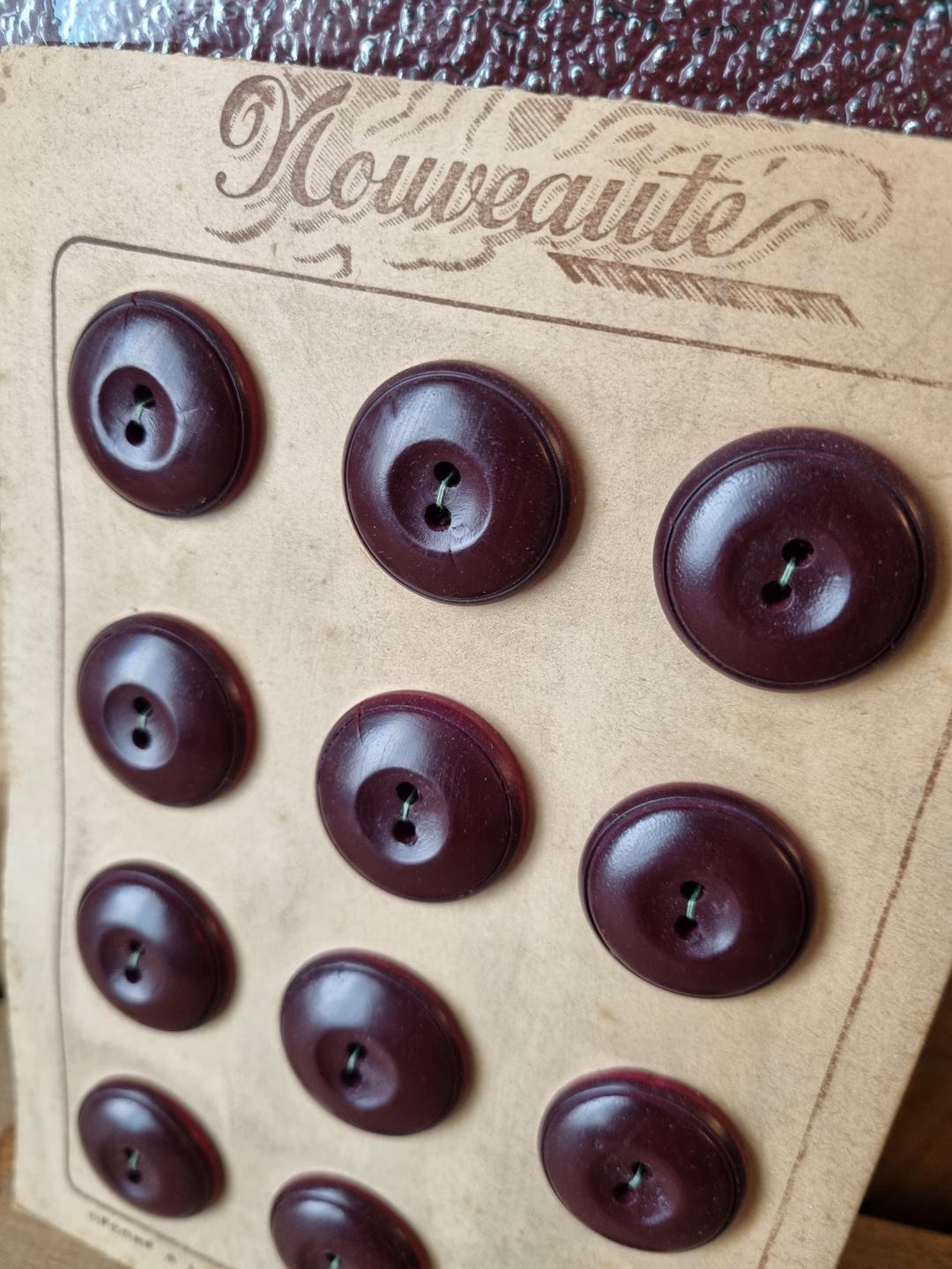 Bouton Ancien En Bois Peint - Mercerie Vintage - Lot De 1 à 10 Pièces - Occasion