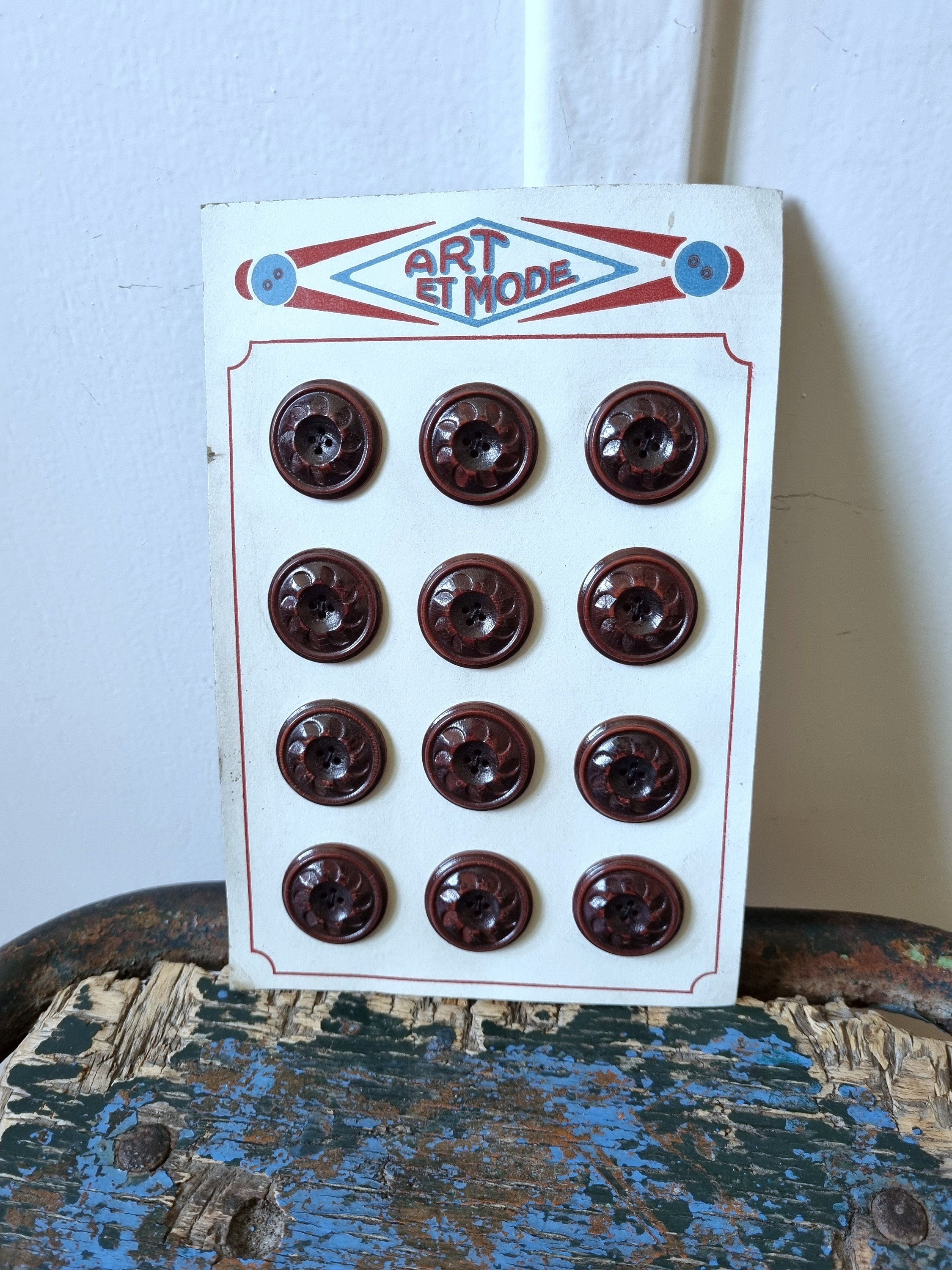 Bouton Ancien En Résine Vert - Mercerie Vintage - Réf. 1286 - Occasion