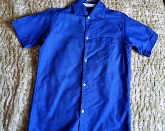 Très Jolie Chemise Garçon Années anni '50 '60, Stock Français, Coton Bleu - 14 ans