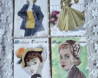 LOT de Quatre Magazines Modes et Travaux de 1948 et 1949, Vintage Français, Mode Années 1940s 1950s