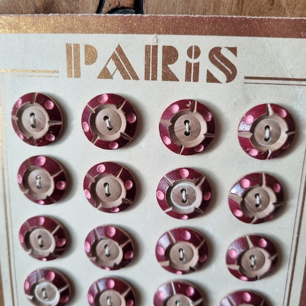 Mercerie Ancienne - RARES Boutons Années 1940s en Bois Peint, Stock Français