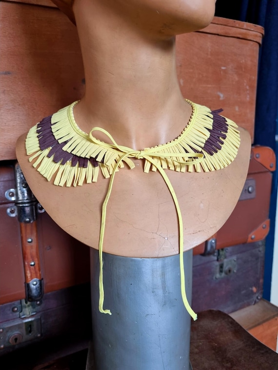 Magnifique Col Amovible Années 1930s, Lacet Plat Jaune et Marron, Style Claudine, Stock Français