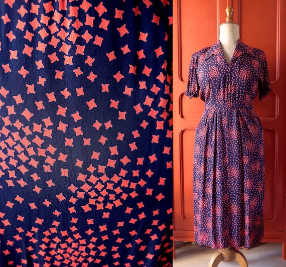 Wonderful Vintage 1940's Early 1950's Rayon Dress,