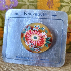 Superbe Broche Années 1940s en Polymère Façon Écaille、Peint à la Main、Fleurs aux Tons Chauds、ストック フランセ