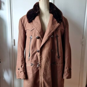 Canadienne Homme Veste Hiver Annees 1940er Jahre en Toile Marron et Mouton Taille L Etsy