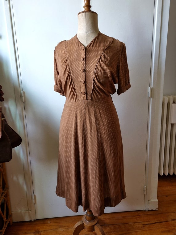 Superbe Robe Années 1940s en Mousseline de Crêpe C