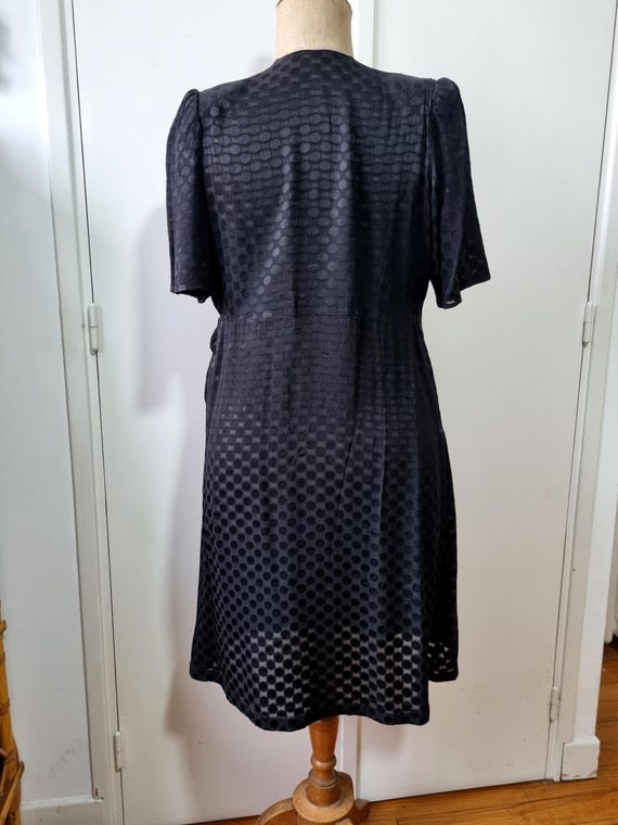 Robe Vintage Années 1930 - Noir, Style Chemisier, Col V, Manches Longues - Taille S (Petite)