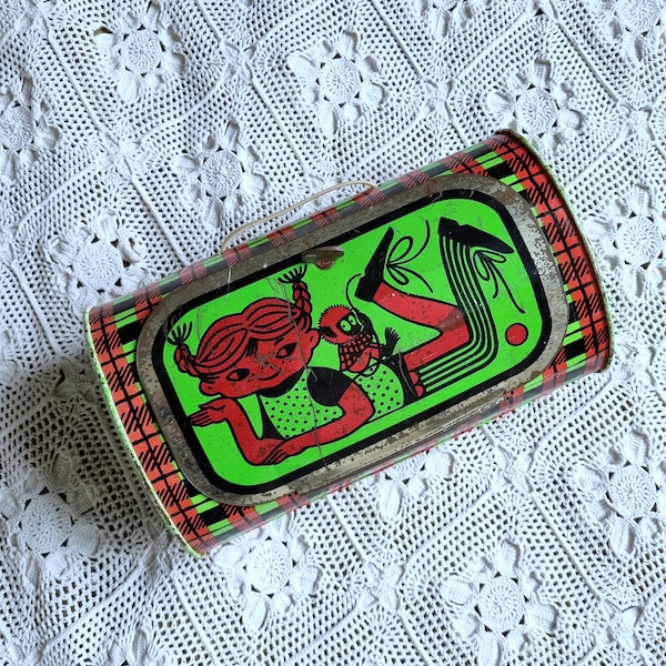 RARE ! Intéressante Boîte à Goûter, Lunchbox, en Métal et Plastique, Années 1960s, Made in USSR