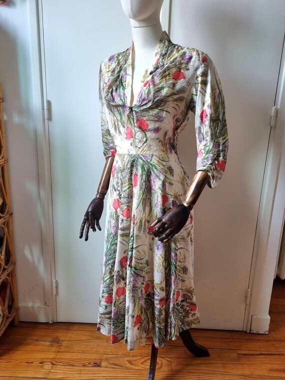 Sublime Robe Française Années 1940s 1950s en Soie… - image 4