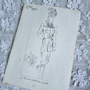 Exceptionnel et Unique ! Dessin de Mode Années 1940s, Vintage Français