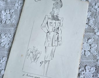 ¡Excepcional y único! Dessin de Mode Années años 1940, Vintage Français