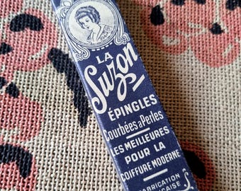 Boîte d'épingles à Chignon Anciennes, Circa 1910s 1920s, pour Coiffure, Stock