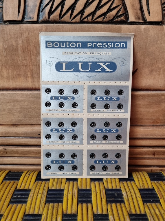 Mercerie Ancienne - Boutons Pression "LUX" Sur Carte, Années 1930s 1940s, Stock Français - Noir
