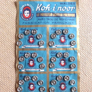 Boutons Pression en Métal sur Carte d'Origine, Vintage Français Années 1940s, Mercerie Ancienne