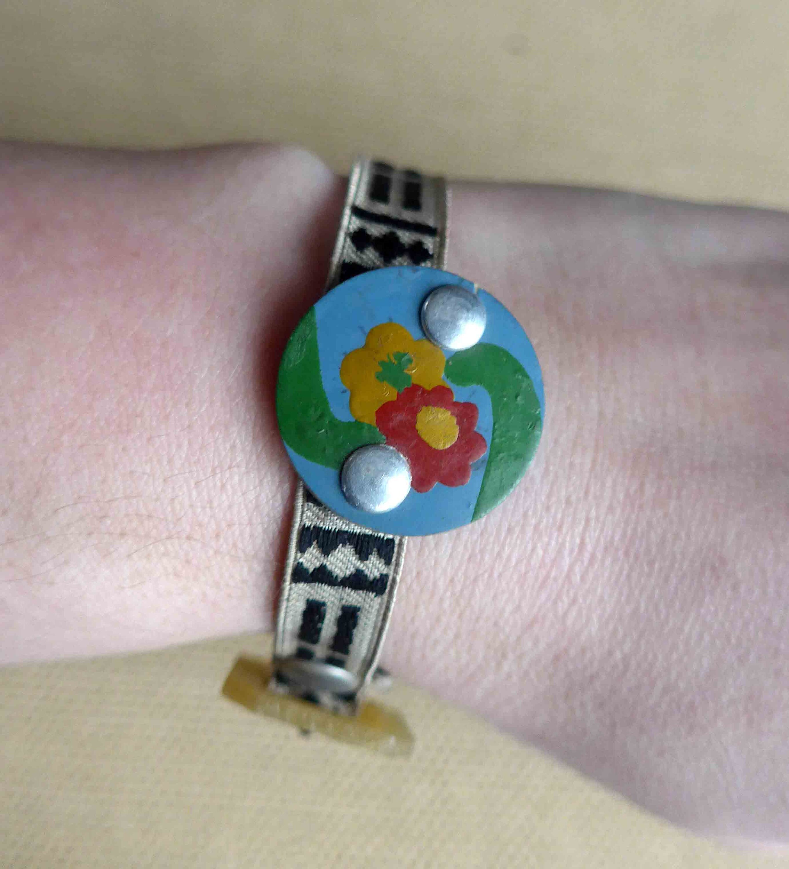 Bracelet Vintage En Galalithe Décoré - Occasion En Très Bon état - Fabriqué En France