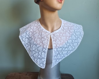 Magnifique Col Années 1930s pour Robe ou Chemisier, Organza Crème brodé de Fleurs, Stock Français, Art Déco