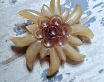 Grande Broche Vintage En Galalithe Forme Edelweiss - Années 1940-50 - Bijou Ancien